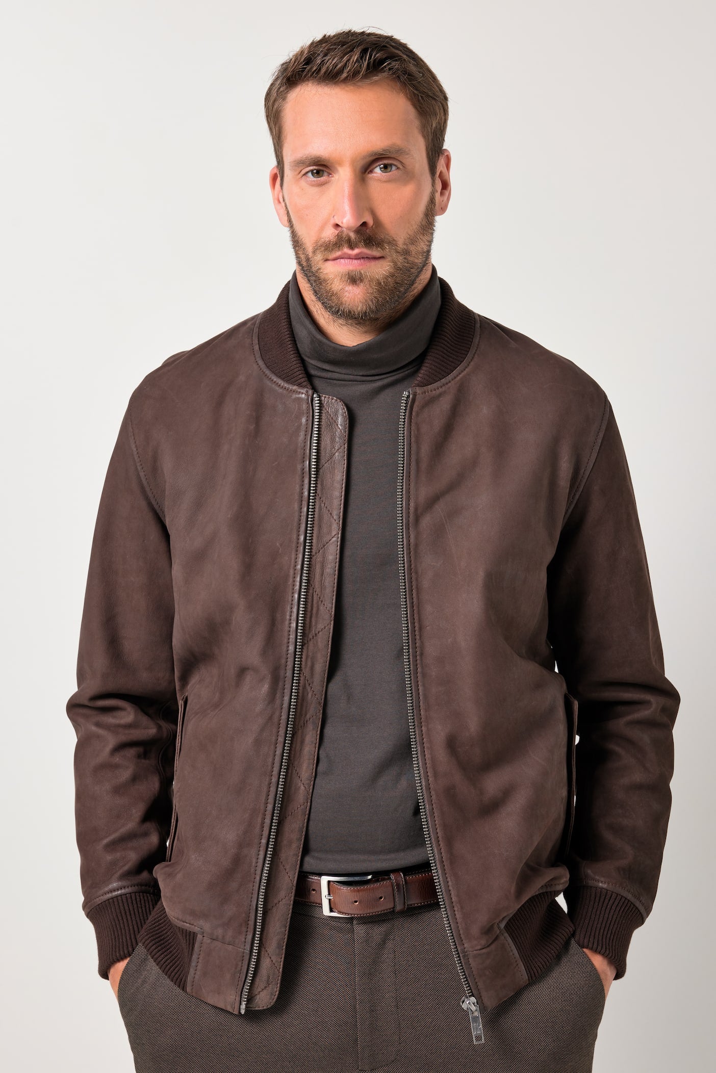 Men's Lamb Nubuck Leather Blouson – Real Nubuck College Collar Bomber Jacket (L–7XL)