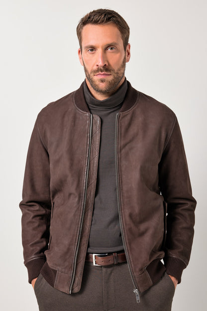 Men's Lamb Nubuck Leather Blouson – Real Nubuck College Collar Bomber Jacket (L–7XL)