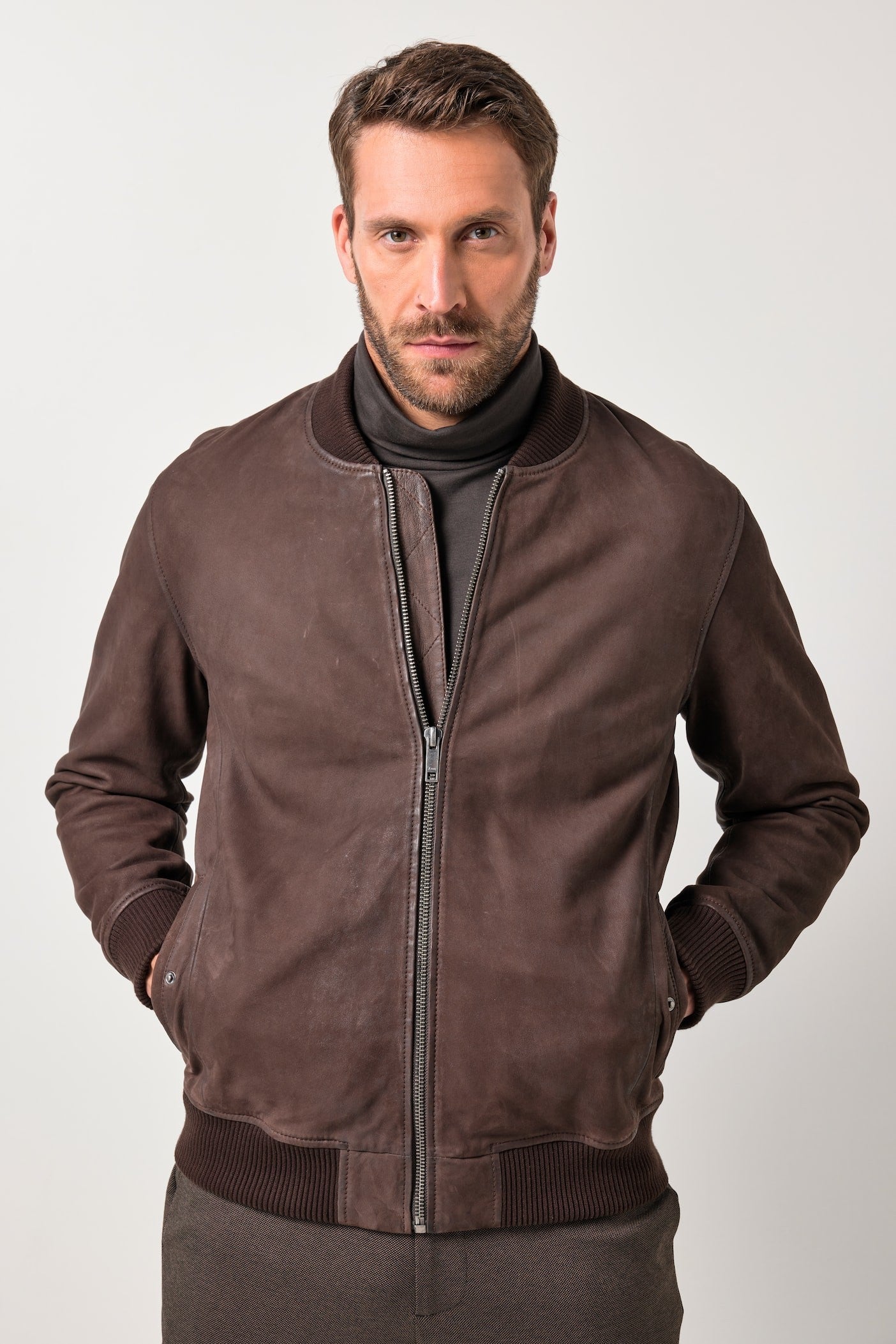 Men's Lamb Nubuck Leather Blouson – Real Nubuck College Collar Bomber Jacket (L–7XL)
