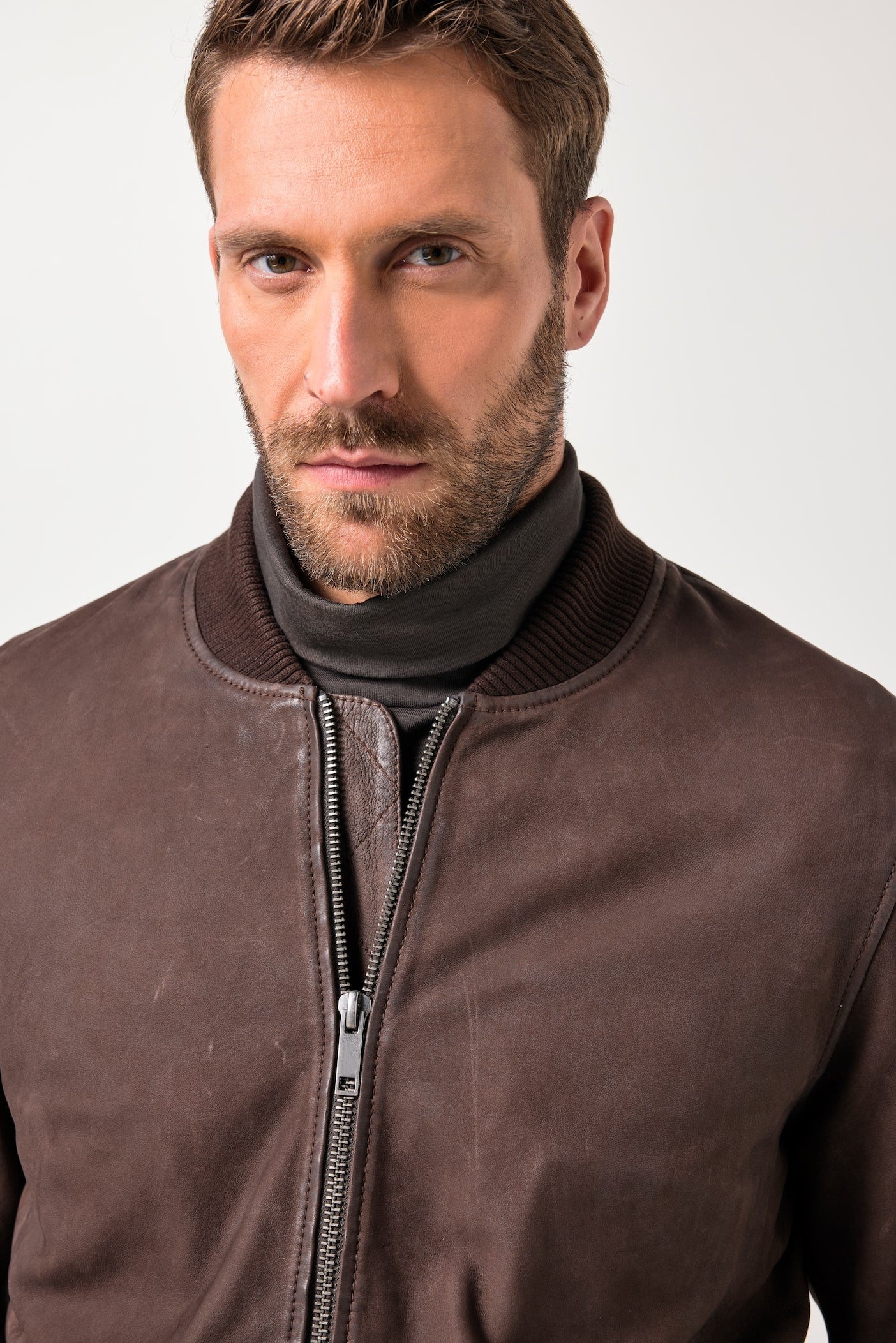 Men's Lamb Nubuck Leather Blouson – Real Nubuck College Collar Bomber Jacket (L–7XL)