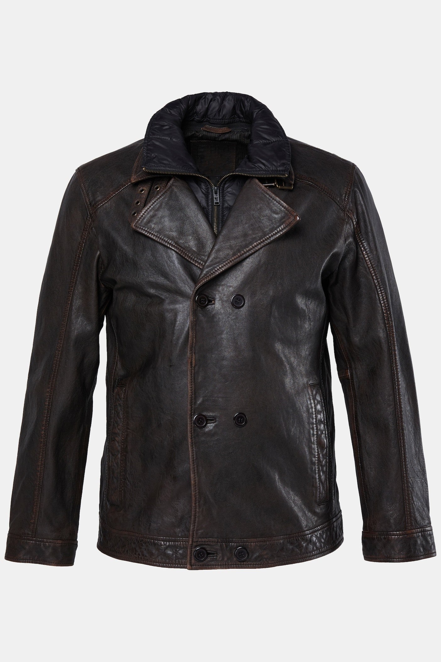 Men's Lamb Nappa Leather Pea Coat – Real Leather Caban with Removable Insert (L–7XL)