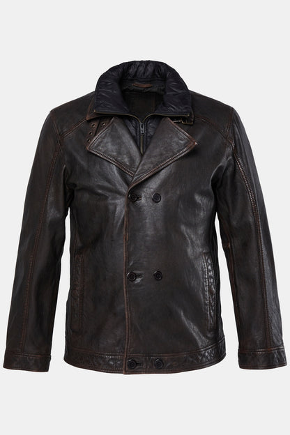 Men's Lamb Nappa Leather Pea Coat – Real Leather Caban with Removable Insert (L–7XL)