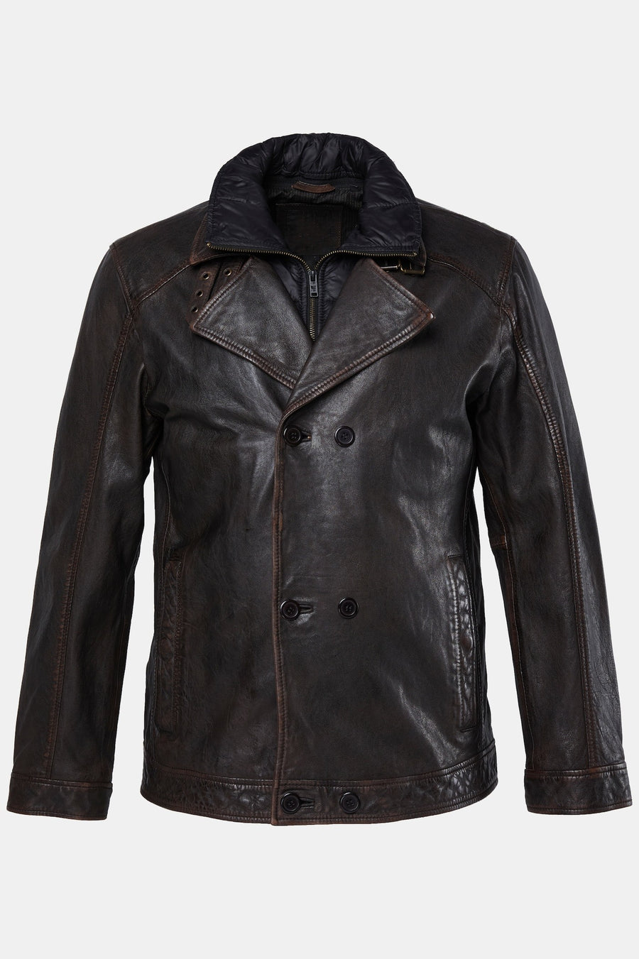 Men's Lamb Nappa Leather Pea Coat – Real Leather Caban with Removable Insert (L–7XL)