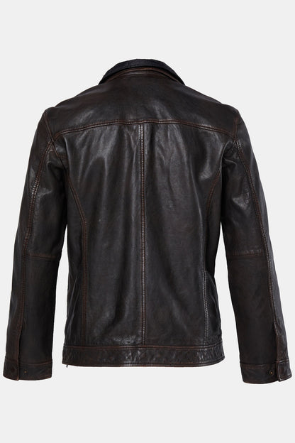 Men's Lamb Nappa Leather Pea Coat – Real Leather Caban with Removable Insert (L–7XL)