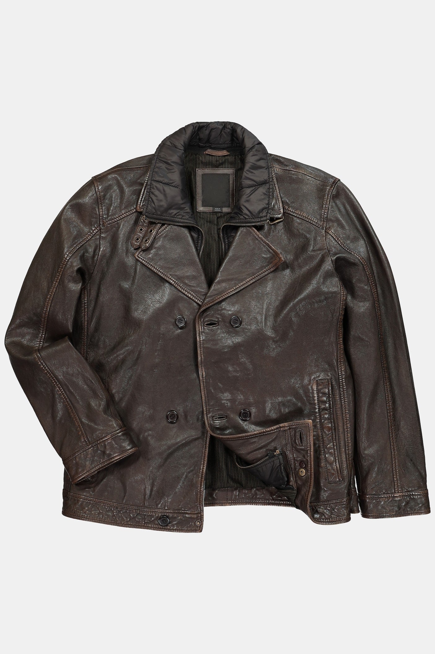 Men's Lamb Nappa Leather Pea Coat – Real Leather Caban with Removable Insert (L–7XL)