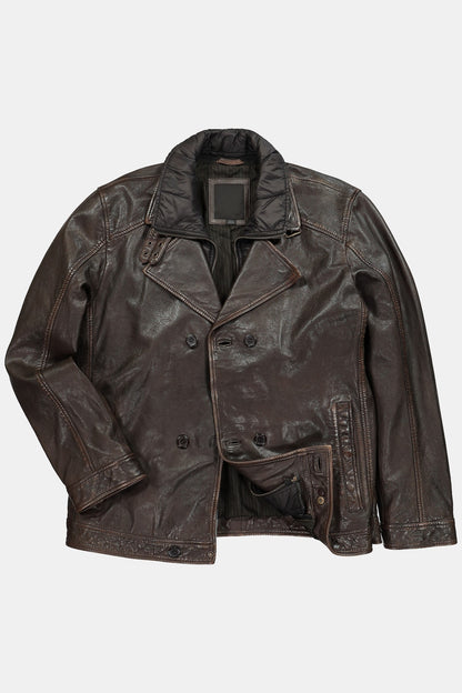Men's Lamb Nappa Leather Pea Coat – Real Leather Caban with Removable Insert (L–7XL)