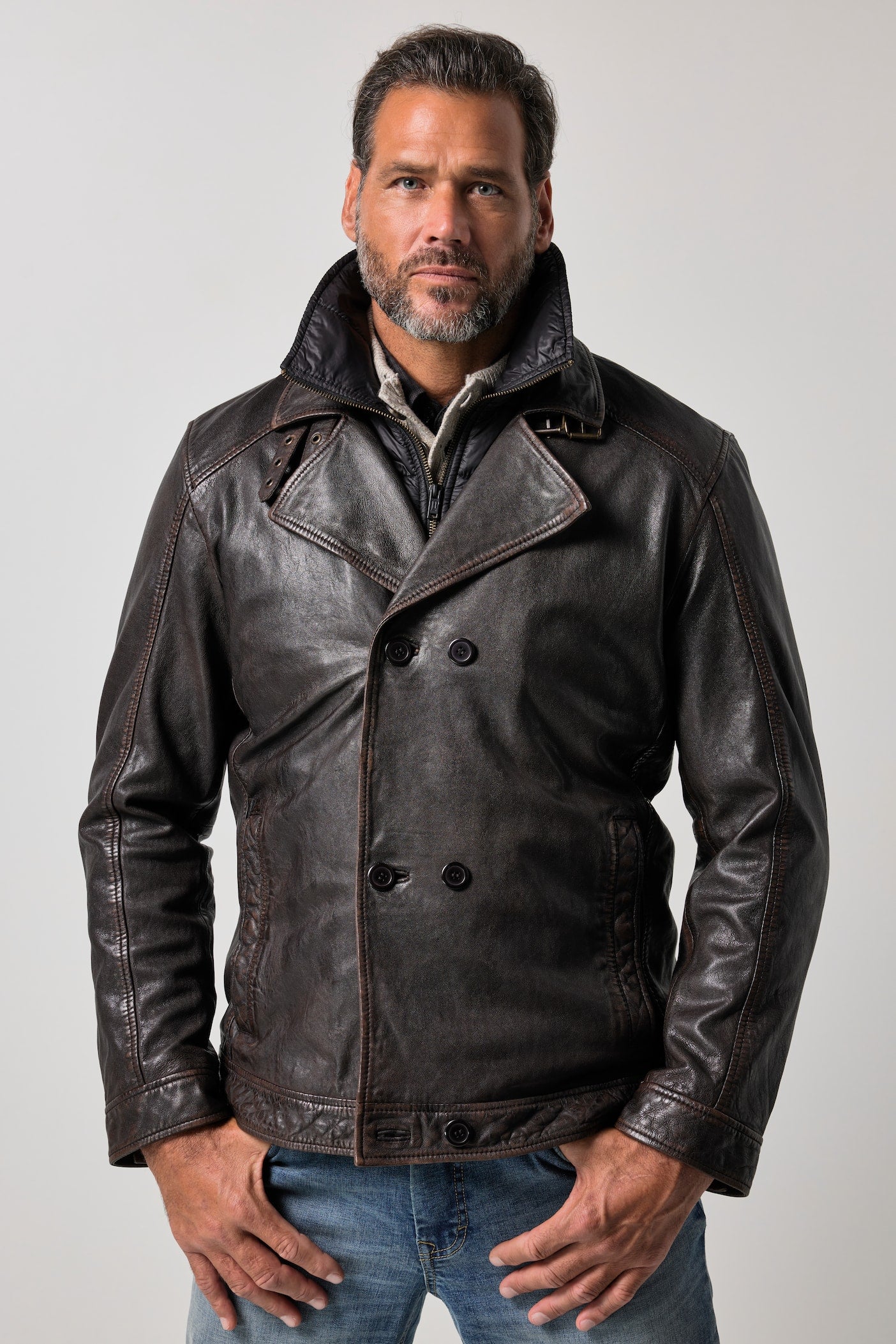 Men's Lamb Nappa Leather Pea Coat – Real Leather Caban with Removable Insert (L–7XL)