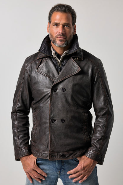 Men's Lamb Nappa Leather Pea Coat – Real Leather Caban with Removable Insert (L–7XL)