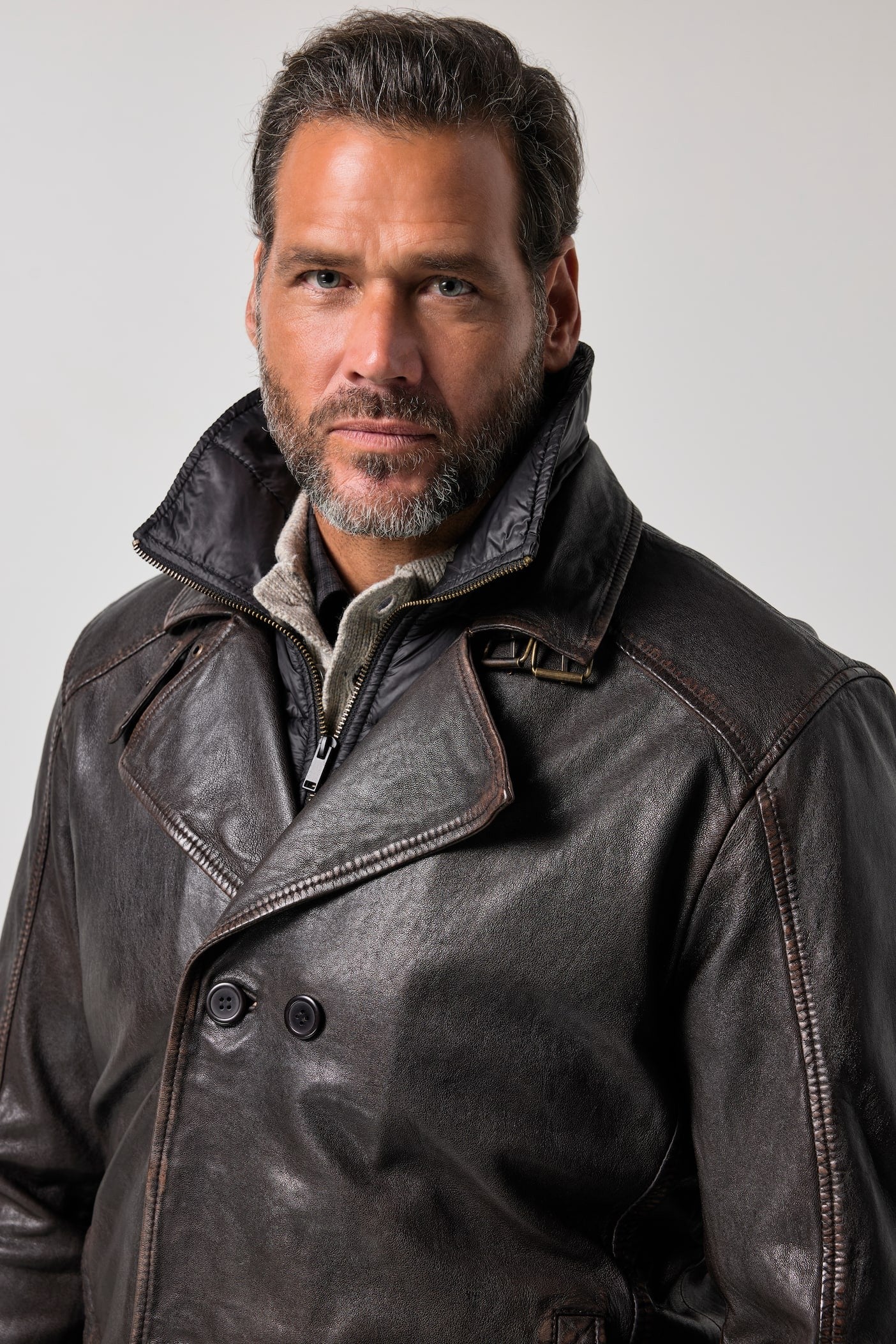 Men's Lamb Nappa Leather Pea Coat – Real Leather Caban with Removable Insert (L–7XL)