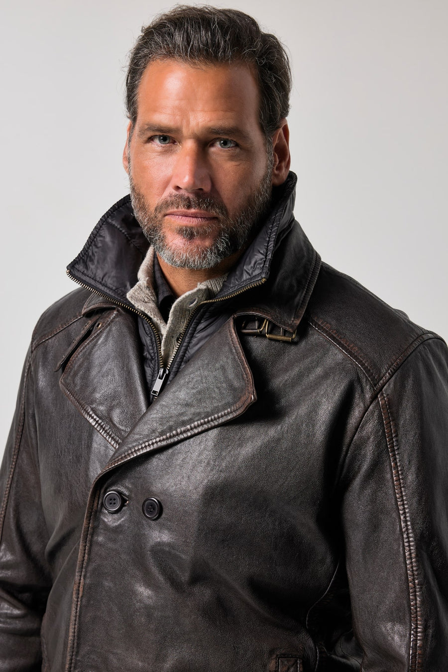 Men's Lamb Nappa Leather Pea Coat – Real Leather Caban with Removable Insert (L–7XL)