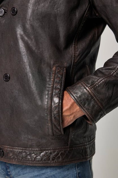 Men's Lamb Nappa Leather Pea Coat – Real Leather Caban with Removable Insert (L–7XL)