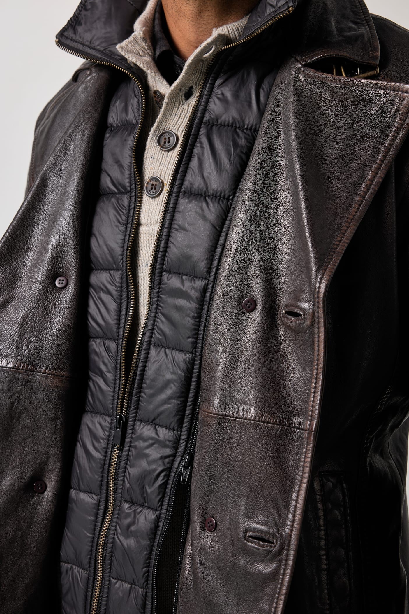 Men's Lamb Nappa Leather Pea Coat – Real Leather Caban with Removable Insert (L–7XL)