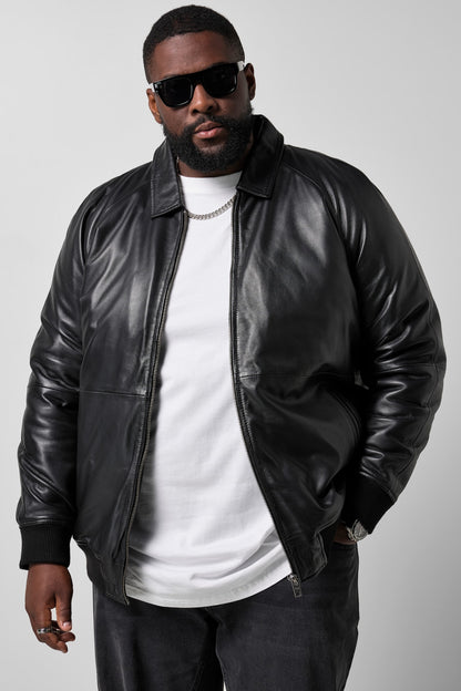 Men's Padded Lamb Nappa Leather Blouson – Real Leather Oversized Bomber Jacket (L–8XL)