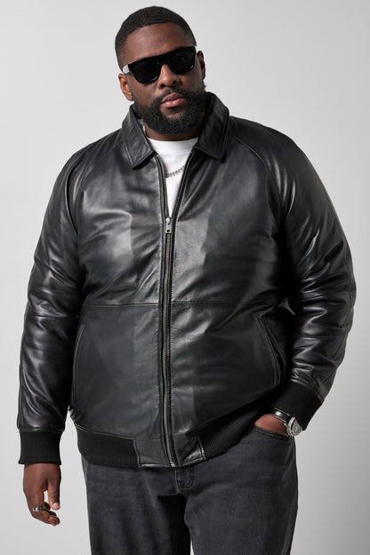 Men's Padded Lamb Nappa Leather Blouson – Real Leather Oversized Bomber Jacket (L–8XL)