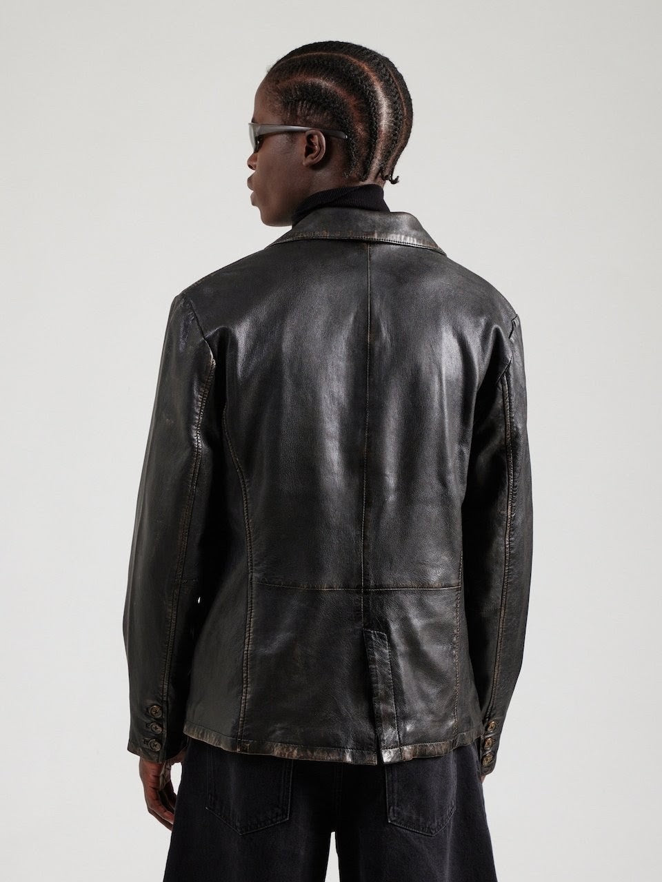 Men's Vintage Leather Blazer Jacket – Distressed Black