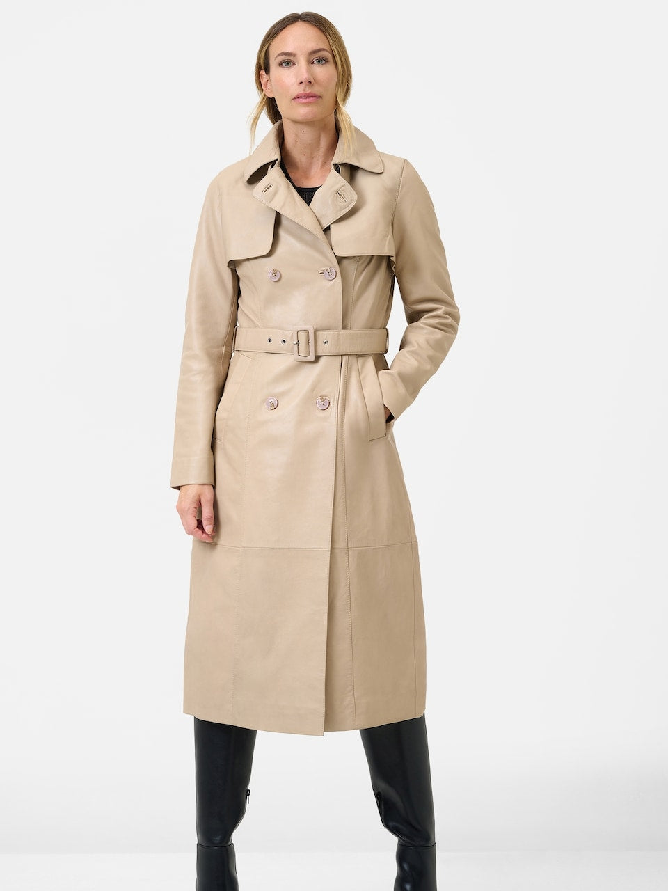 Women's Lamb Leather Trench Coat – Belted Cognac, Black or Beige