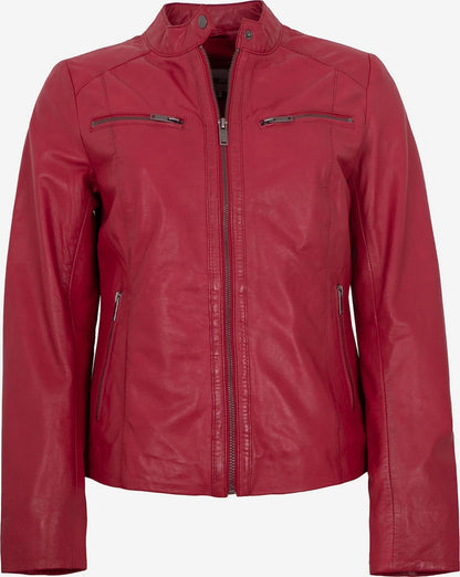 Women's Lamb Leather Racer Jacket – Black, Green or Red Fitted Biker
