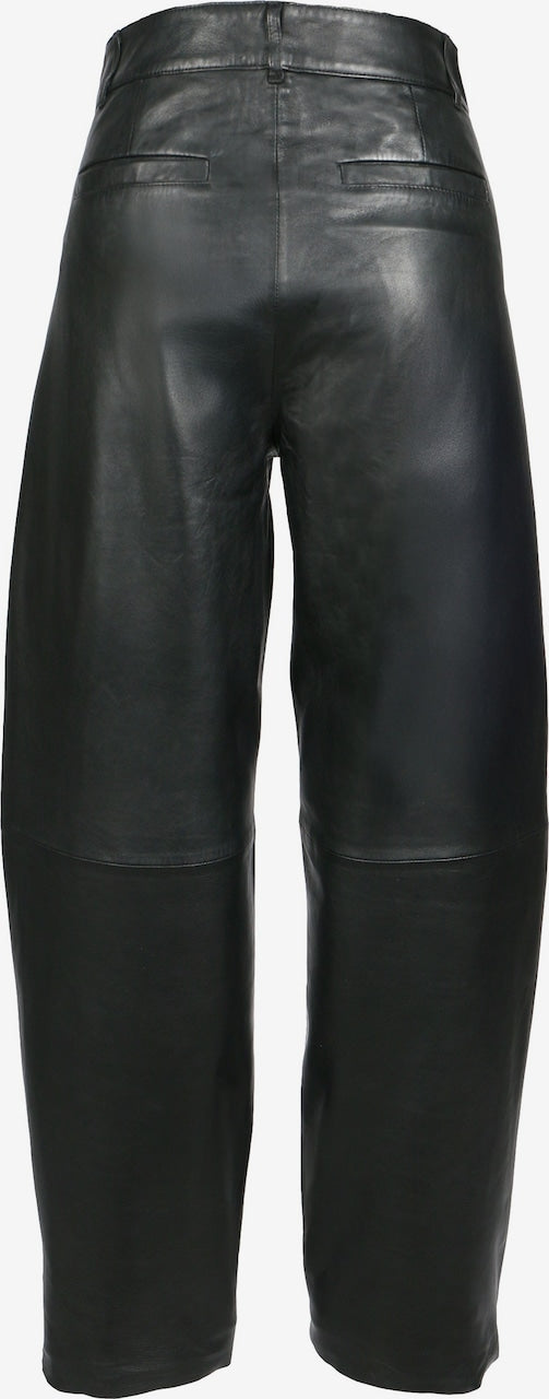 Women's Black Leather Wide-Leg Pants – Side-Pocket Style