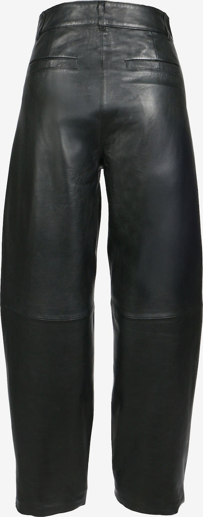 Women's Black Leather Wide-Leg Pants – Side-Pocket Style