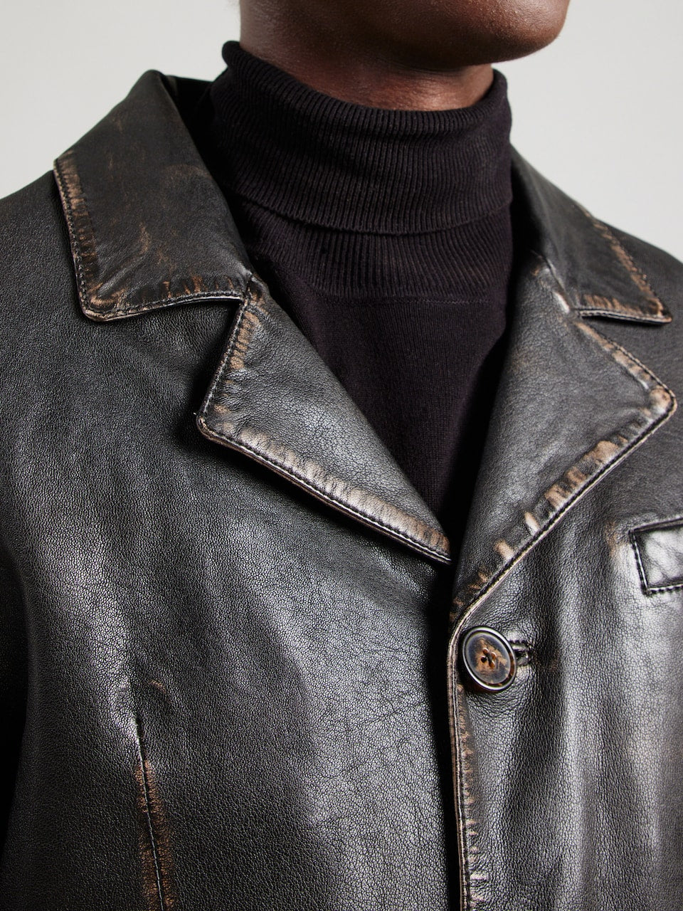 Men's Vintage Leather Blazer Jacket – Distressed Black