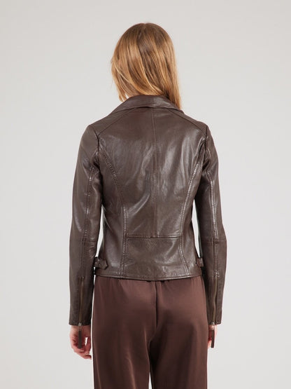 Women's Brown Leather Biker Jacket – Fitted Between-Season Moto