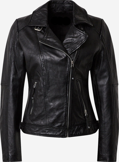 Women's Sheep Leather Biker Jacket – Black Asymmetric Perfecto