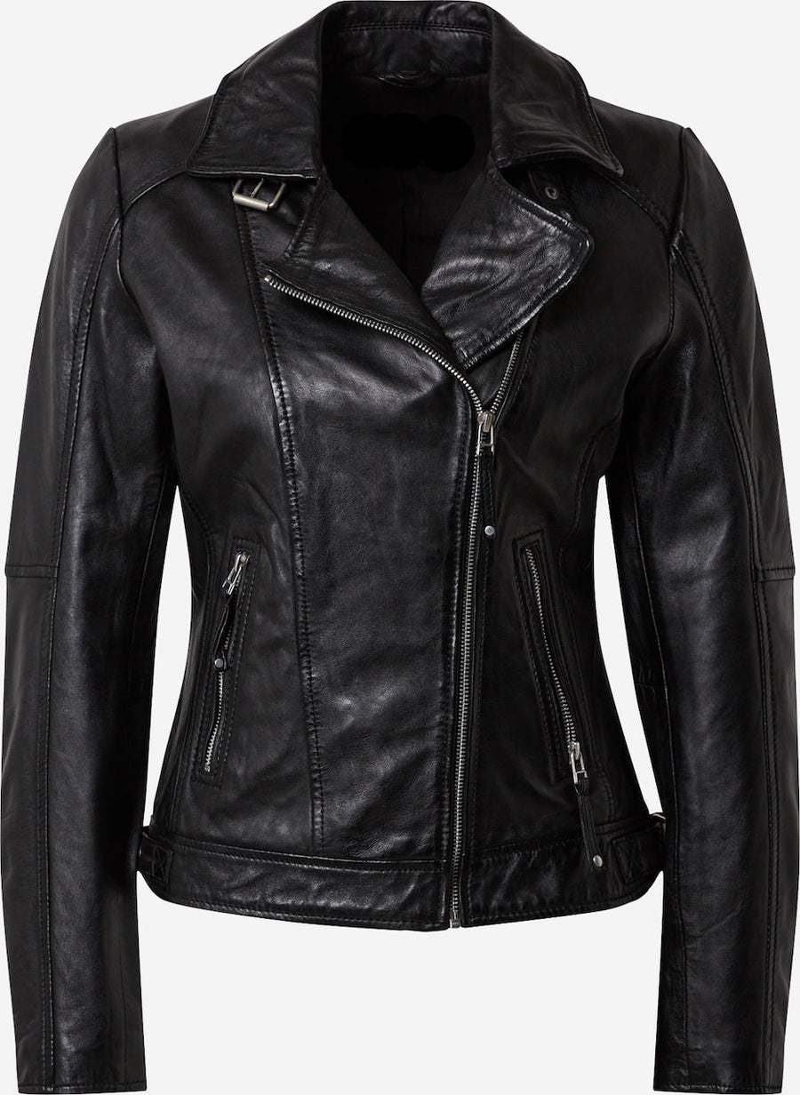 Women's Sheep Leather Biker Jacket – Black Asymmetric Perfecto