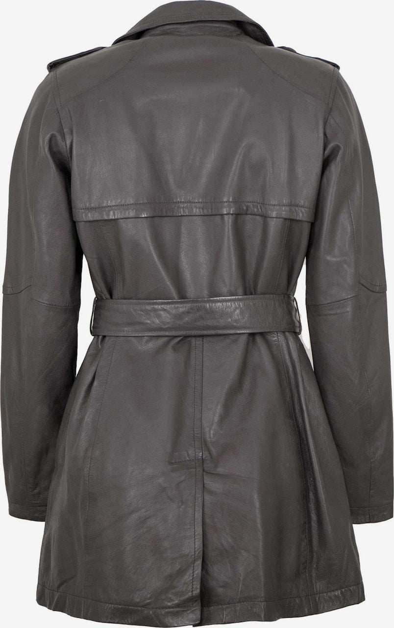 Women's Lamb Leather Trench Coat – Belted Dark Grey