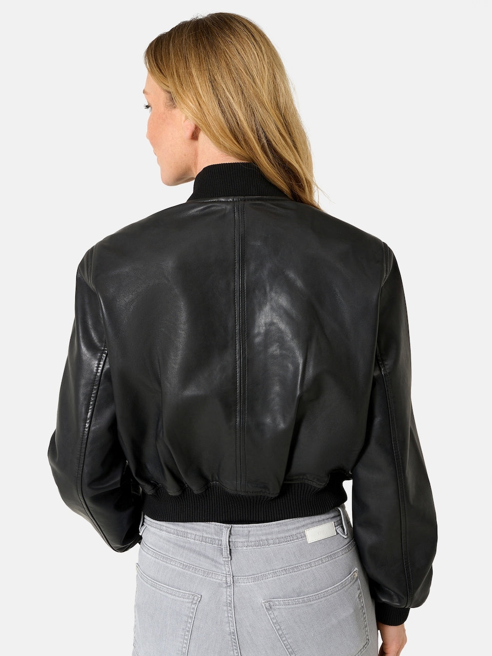 Women's Leather Bomber Jacket – Black Cropped Zip Front