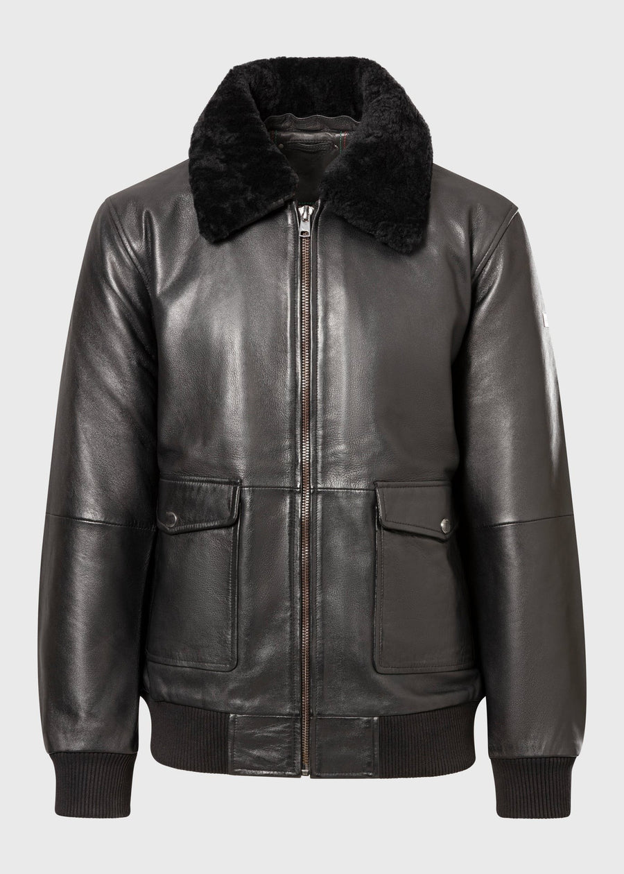 Men's Sheepskin Leather Aviator Bomber Jacket with Shearling Collar – Real Leather Padded Flight Jacket (S–3XL)