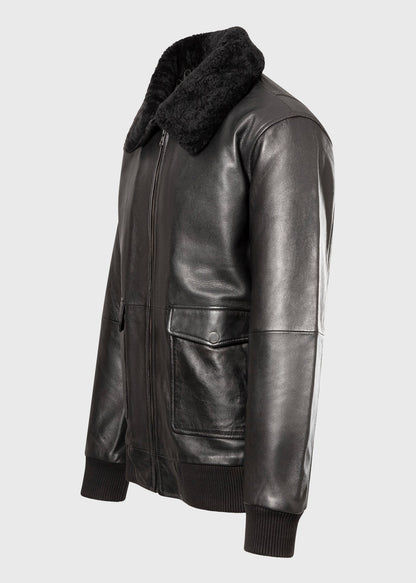 Men's Sheepskin Leather Aviator Bomber Jacket with Shearling Collar – Real Leather Padded Flight Jacket (S–3XL)