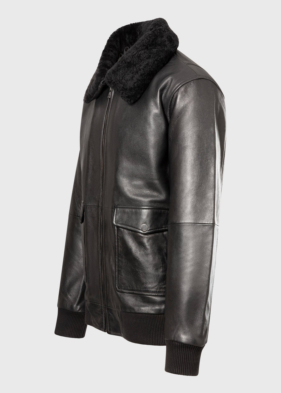 Men's Sheepskin Leather Aviator Bomber Jacket with Shearling Collar – Real Leather Padded Flight Jacket (S–3XL)
