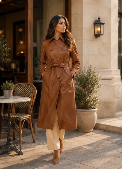 Women’s Longline Sheep Nappa Leather Trench Coat