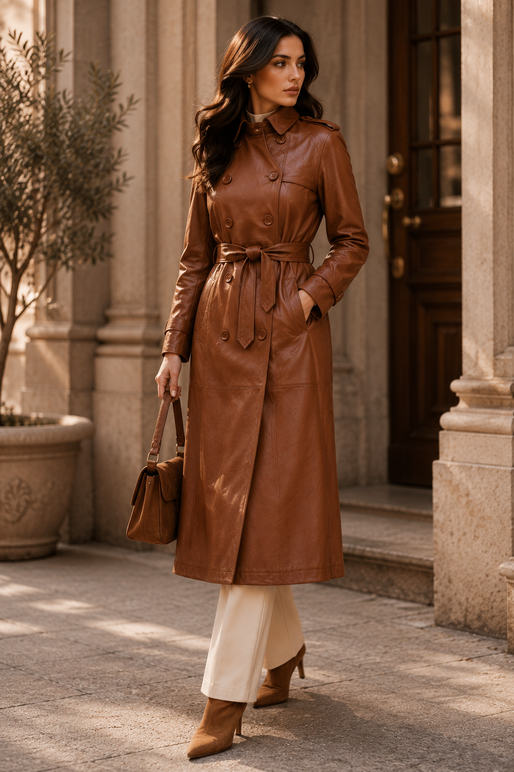 Women’s Longline Sheep Nappa Leather Trench Coat