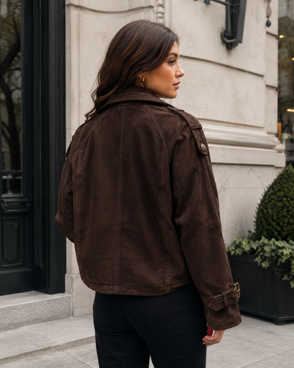 Women’s Cropped Sheep Suede Leather Trench Jacket