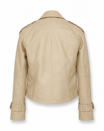 Women’s Cropped Leather Trench Jacket with Belted Cuffs