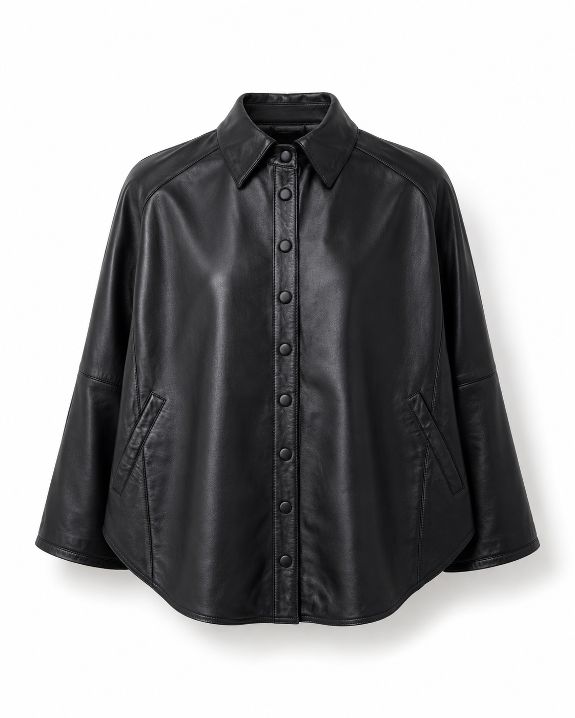 Women’s Leather Cape Jacket with Snap Button Front