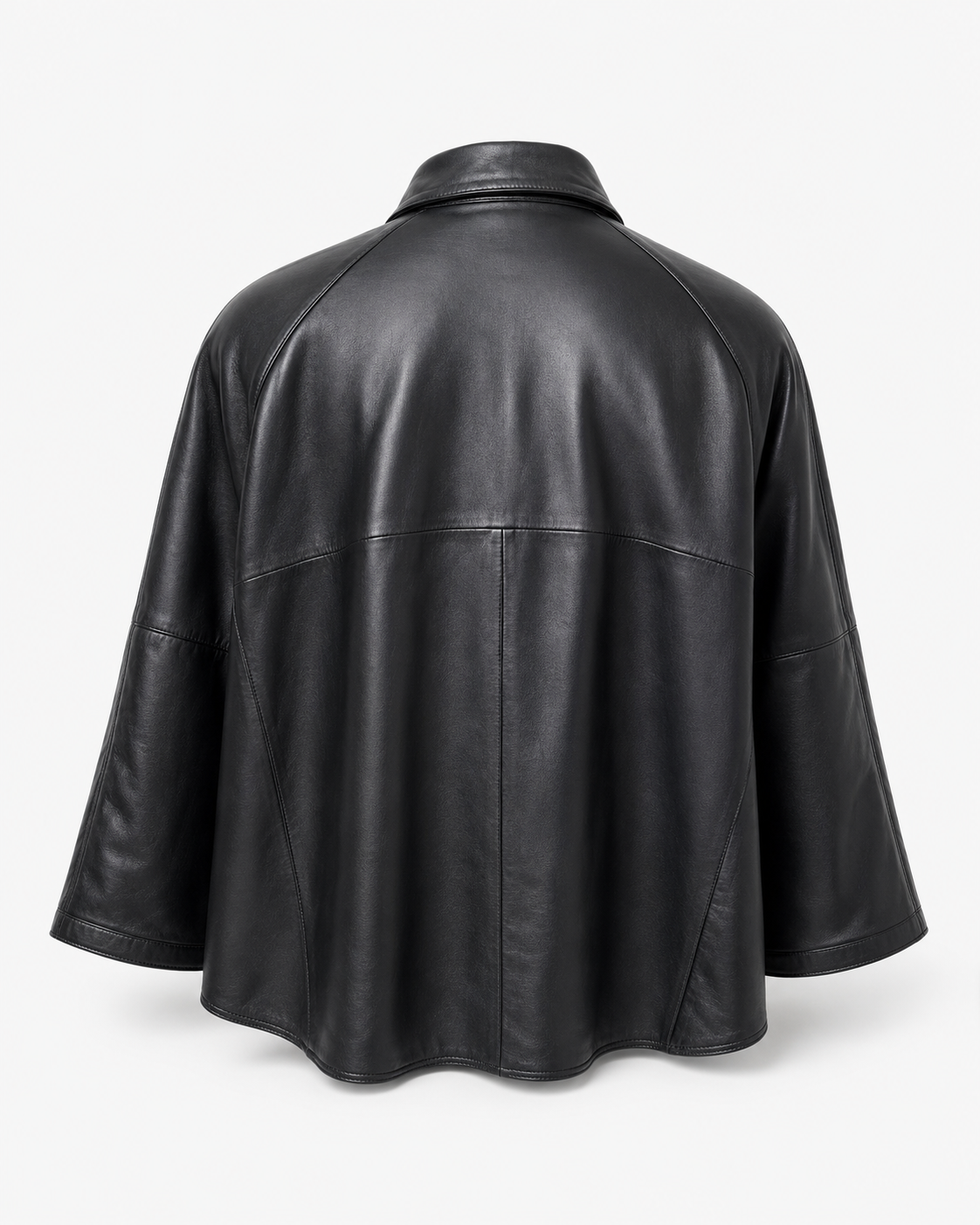 Women’s Leather Cape Jacket with Snap Button Front