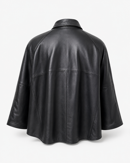 Women’s Leather Cape Jacket with Snap Button Front