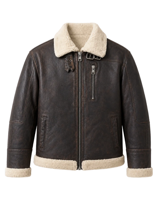 Men’s Leather Aviator Jacket with Faux Fur Collar