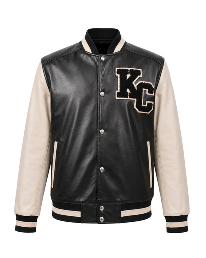 Men’s Sheep Nappa Leather Varsity Jacket with KC Patch