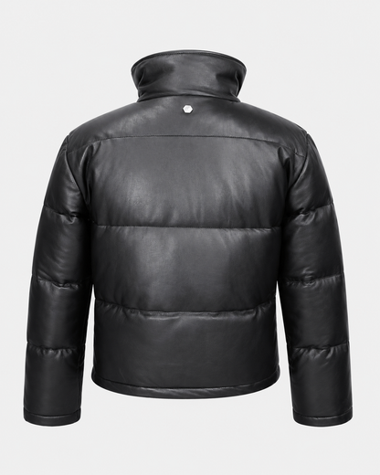 Women’s Leather Puffer Jacket with High Stand Collar - image 3