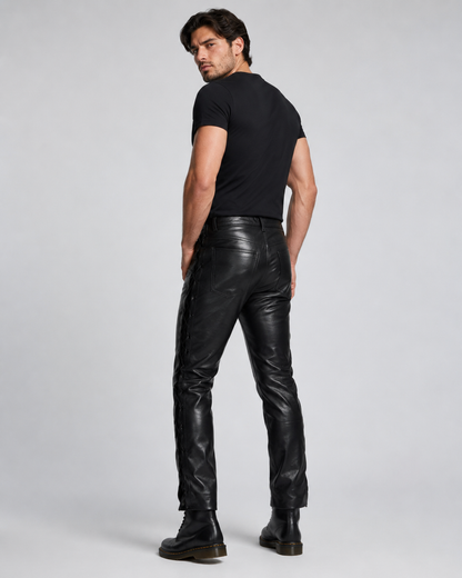 Men’s Cow Leather Lace-Up Trousers