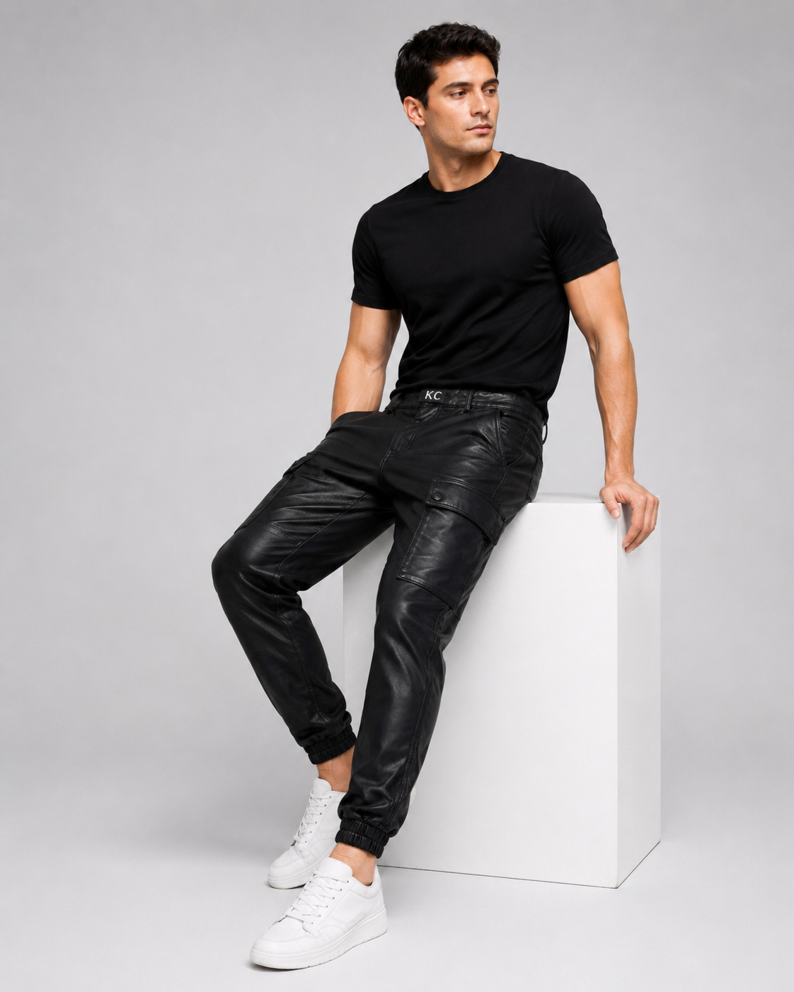 Men’s Sheep Snuff Leather Cargo Jogger Pants