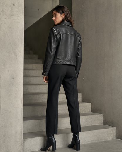 Women’s Black Studded Sheep Nappa Leather Jacket