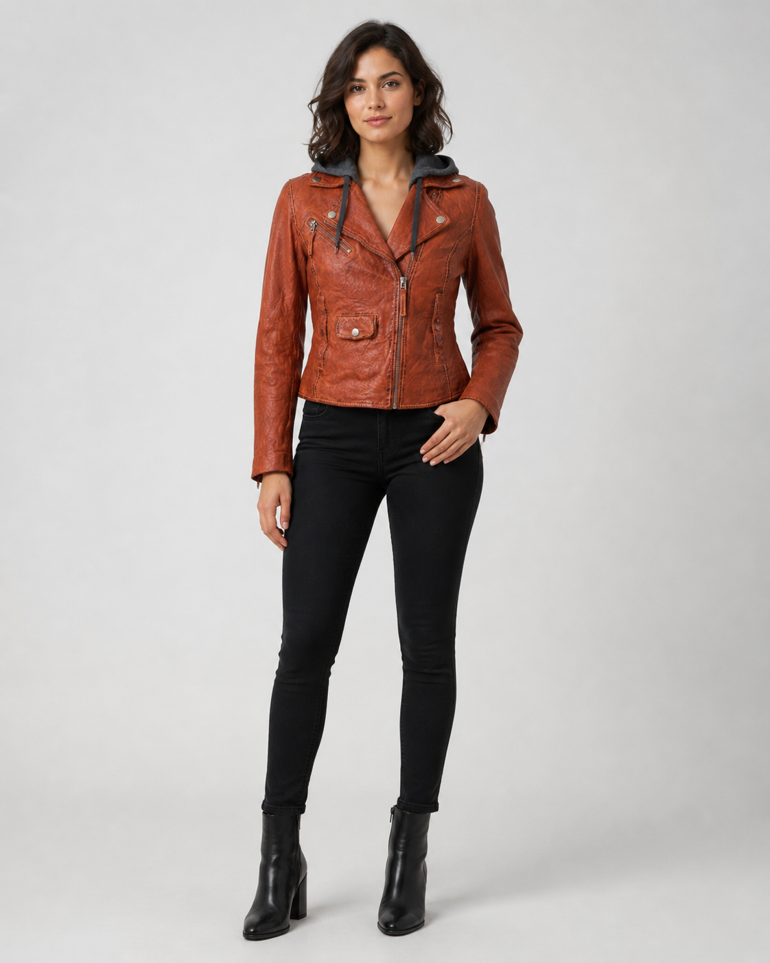Women’s Hooded Leather Biker Jacket