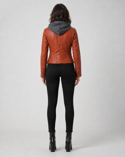 Women’s Hooded Leather Biker Jacket