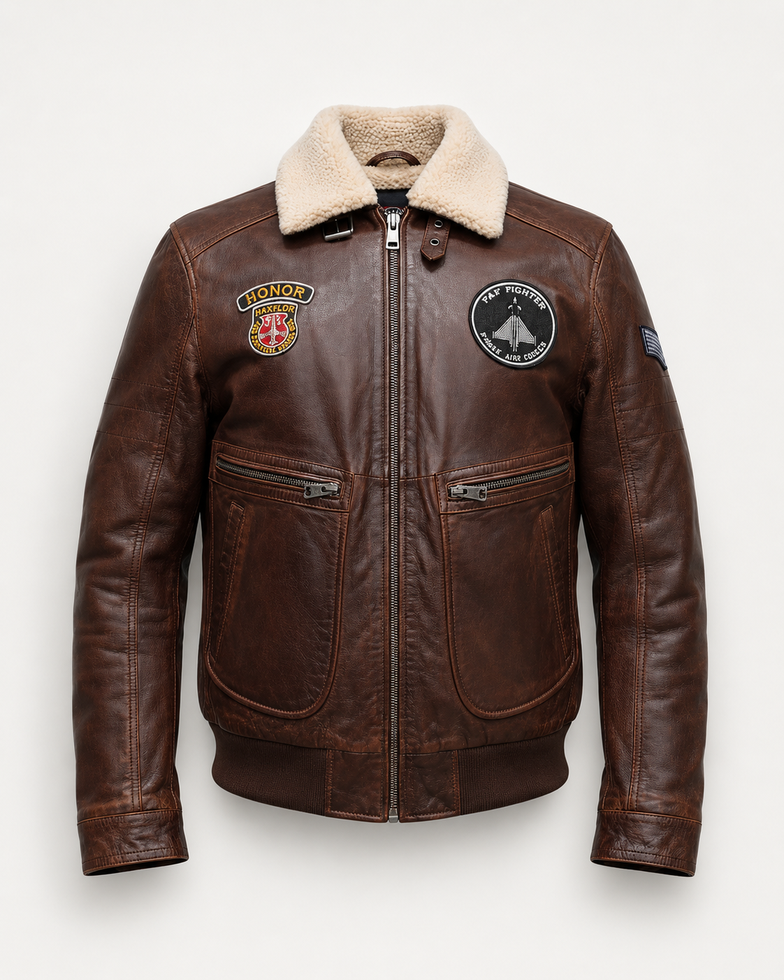 Men’s Vintage Leather Aviator Bomber Jacket with Faux Fur Collar