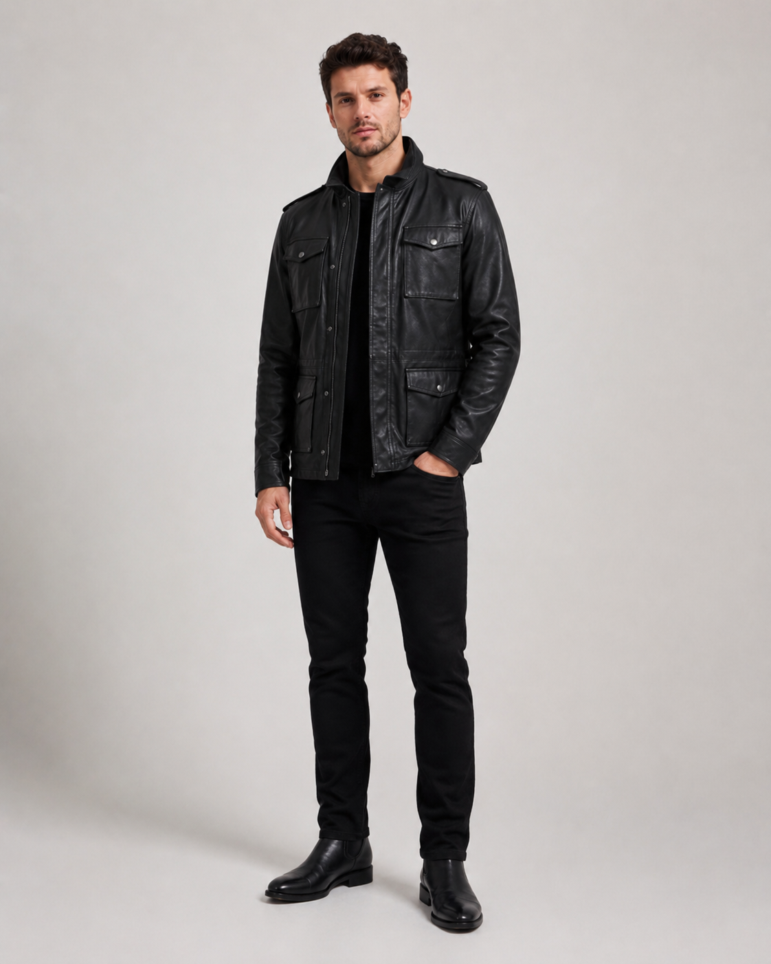 Men’s Leather Utility Field Jacket