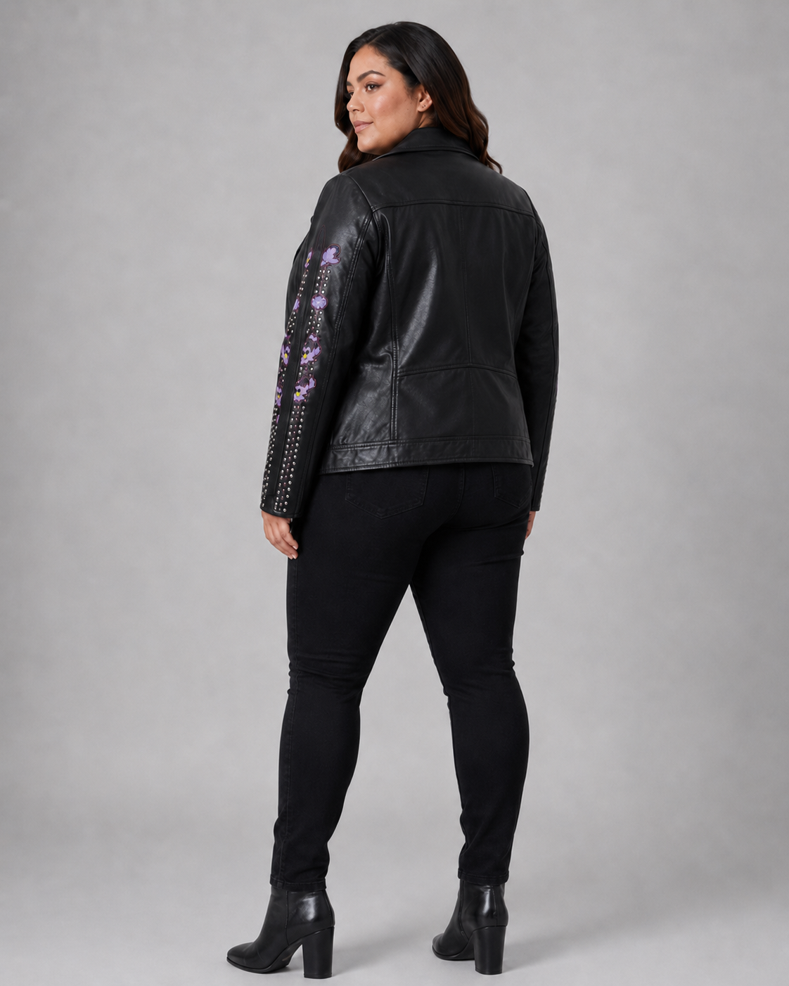 Women’s Floral Embroidered Leather Biker Jacket